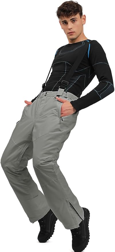 YEEFINE Men's Waterproof Snow Ski Pants Insulated Warm Winter Outdoor Snowboard Bibs with Suspenders