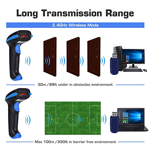 WoneNice 2.4G Wireless Barcode Scanner USB Wired Handheld Bar Code Reader