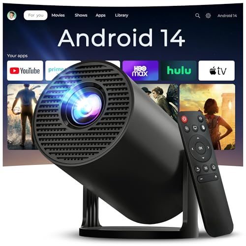 [Built-in Apps] Mini Projector 4K Supported, Android TV OS & Phone Remote