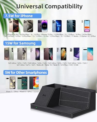 Wireless Charger with Desk Organizer, Fast Charging Station