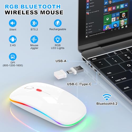 LED Bluetooth Wireless Mouse for MacBook Air Mac Pro Laptop iPad–White - Image 3