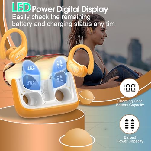 Wireless Earbuds 75H Bluetooth 5.4 Sport Headphones with Earhooks, Yellow