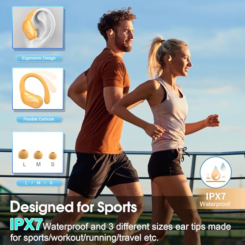 Wireless Earbuds 75H Bluetooth 5.4 Sport Headphones with Earhooks, Yellow