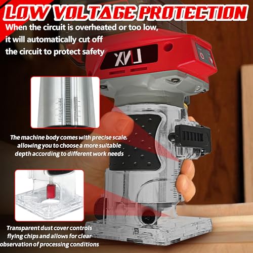 800W Cordless Wood Router Compatible With Milwaukee 18V Battery,30000RPM Brushless Motor Router Attach 12PCS 1/4" Router Bits,6 Speeds (NO Battery)