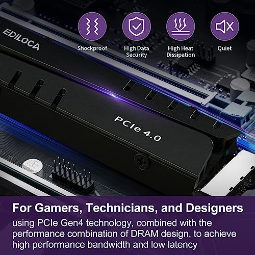 Ediloca 1TB PCIe Gen4 NVMe M.2 Gaming SSD with Heatsink for PS5, 7400MB/s Read, 1GB DRAM Cache, 3D TLC Internal Solid State Drive Compatible with PS5 & PC (EN855)