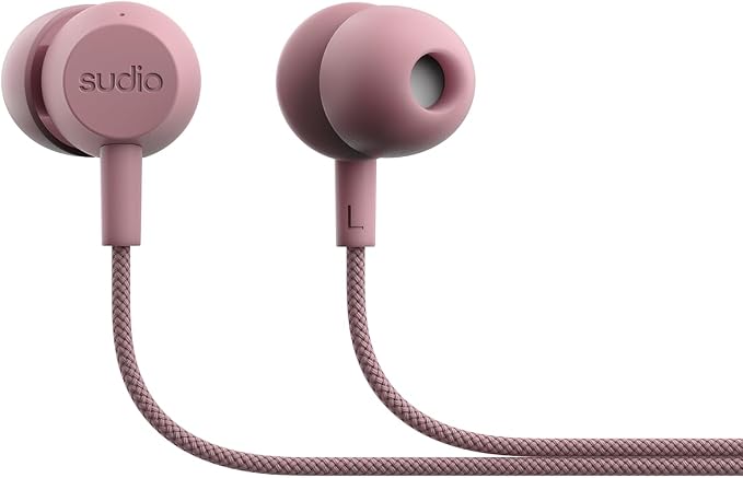 Sudio V3 Essential Wired Earbuds | in Ear Headphones with Cable and USB-C Connector | Tangle-Resistant Braided Cable | Built-in Microphone | IPX4 Water Resistant | No Charging Needed | (Pink)