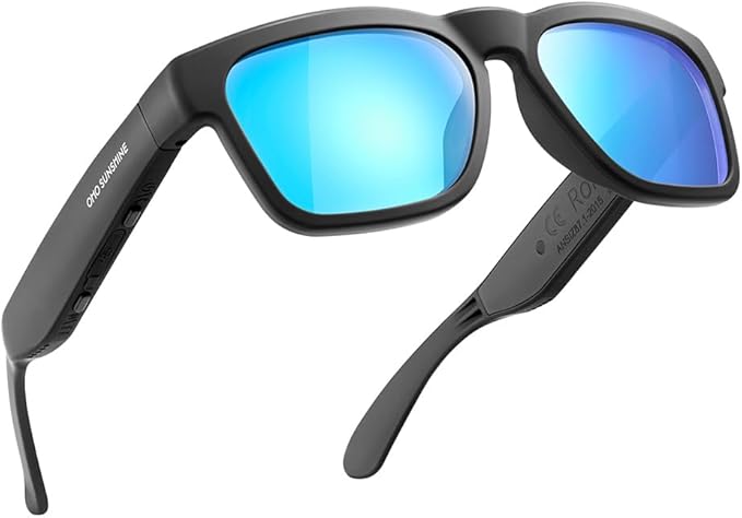 OhO Smart Glasses,Polarized Sunglasses with Bluetooth Speaker,Athletic/Outdoor UV Protection and Voice Control,Unisex(Mirror Blue Lens)