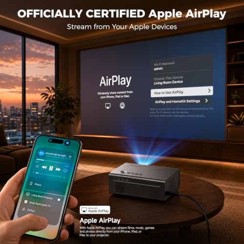 Smart Projector-4K with Wifi Bluetooth, AI Auto Focus Keystone Outdoor Home Theater VIDAA Movie Projector Built-in Apps, 60W Dolby, Airplay, Voice Control, Live TV, Ceiling, Gaming, Camping