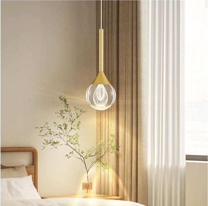 Gold Pendant Lights Kitchen Island – 4W LED Pendant Light with Remote Dimmable 3 Color Temperature Crystal Teardrop Chandelier for Bathroom, Bedroom, and Dining Room (1-Light)