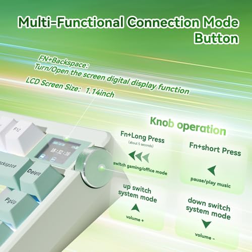 Aula Nova75 Mechanical Gaming Keyboard,Wireless Green Keyboard with Knob - Image 7