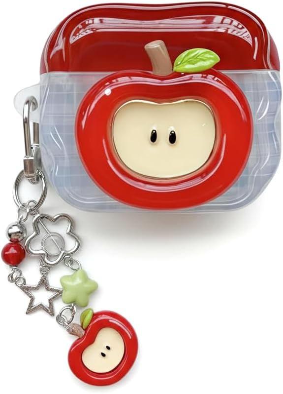 for Airpods 4 Case, Cute 3D Red Apple AirPods 4 Case 2025, Shockproof Soft TPU Clear Cover with Keychain Pendant for Airpods 4 Gen for Women Girls-Red Apple