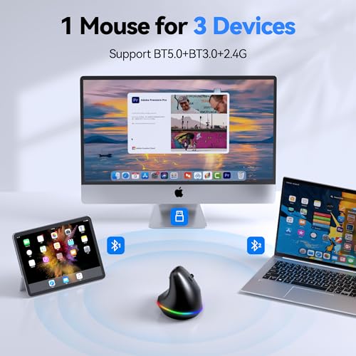 TECKNET RGB Bluetooth Ergonomic Mouse Rechargeable Wireless Multi-Device