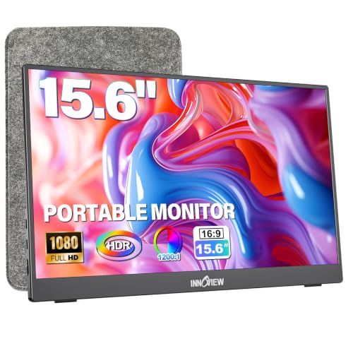 InnoView Portable Monitor 15.6" 1080P for Laptop with Protective Sleeve, Built-in 90° Adjustable Stand USB C HDMI Ultra-Slim Portable Laptop Monitor for MacBook Phone PS Xbox Switc