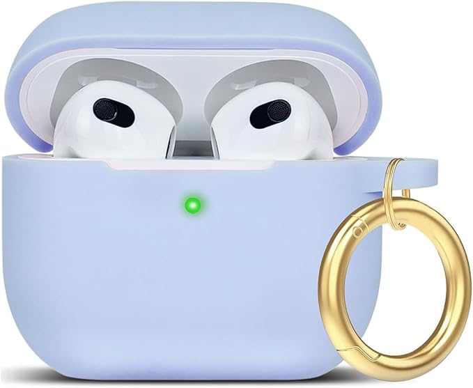 Silicone Compatible with AirPods 3 Case 2021, Gawnock Soft Case Compatible with AirPods 3rd Generation Cover for Women Girls with Keychain - Denim Blue