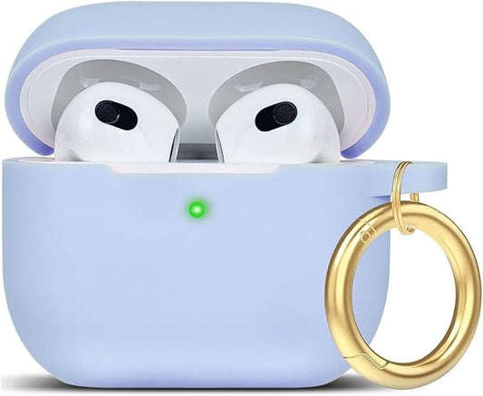Silicone Compatible with AirPods 3 Case 2021, Gawnock Soft Case Compatible with AirPods 3rd Generation Cover for Women Girls with Keychain - Denim Blue