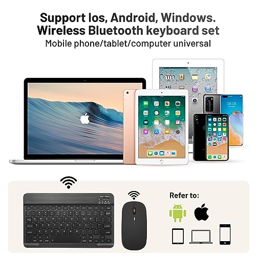 Ultra-Slim Bluetooth Keyboard Portable Mini Wireless Keyboard Rechargeable for Apple iPad iPhone Samsung Tablet Phone Smartphone iOS Android Windows (10 inch Black)