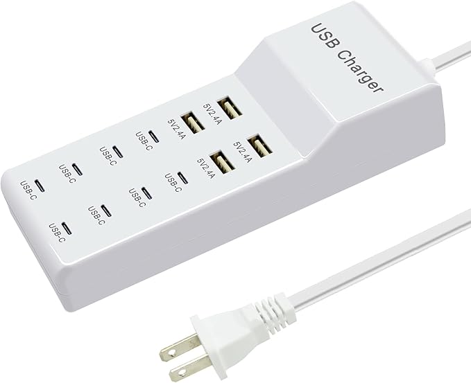 USB Charger Block, 12-Port Charging Station (4 USB-A 8 USB-C)
