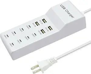 USB Charger Block, 12-Port Charging Station (4 USB-A 8 USB-C)