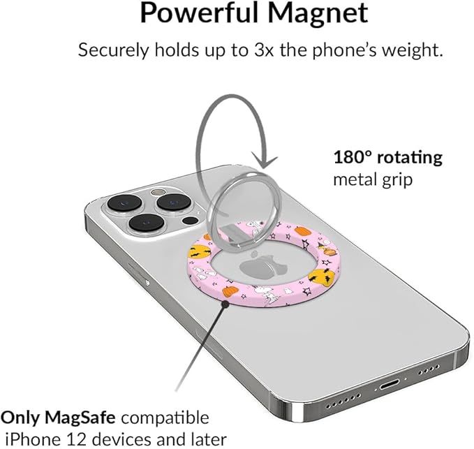 VELVET CAVIAR Compatible with MagSafe Phone Grip - Magnetic Ring Holder with Adjustable Stand - Removable MagSafe Accessories for iPhone 16, 15, 14, 13, 12 (Pink Pumpkin Snoopy)