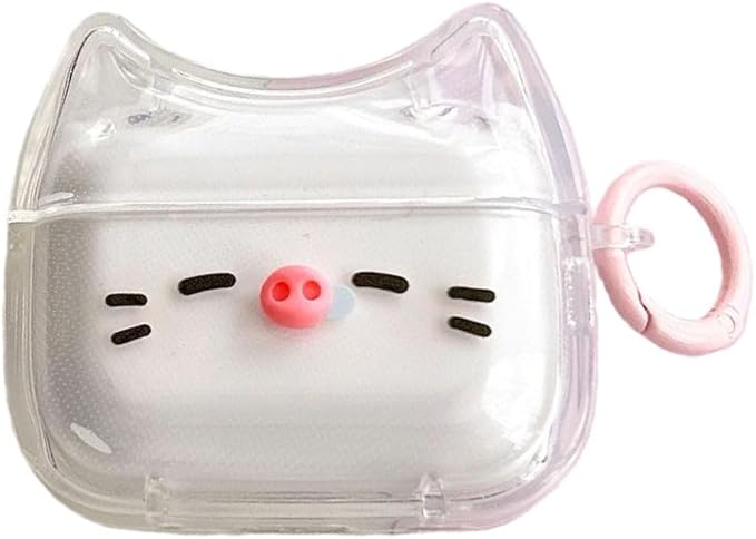 Transparent Clear Earphone Case for AirPods Pro, Cute Lovely Cat Face Soft TPU Silicone Case, Kitty Ear AirPods Pro 2 Cover Protective Skin Shockproof Protector for iPod Earbuds -Piggy