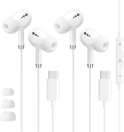 USB C Headphones for iPhone 17 16 15, 2 Pack Wired Earbuds C Type Earphones