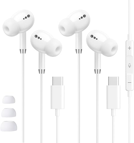 USB C Headphones for iPhone 17 16 15, 2 Pack Wired Earbuds C Type Earphones