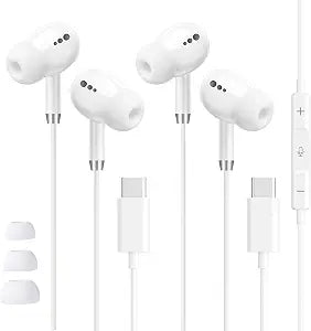 USB C Headphones for iPhone 17 16 15, 2 Pack Wired Earbuds C Type Earphones