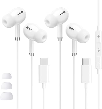 USB C Headphones for iPhone 17 16 15, 2 Pack Wired Earbuds C Type Earphones