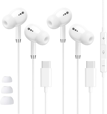 USB C Headphones for iPhone 17 16 15, 2 Pack Wired Earbuds C Type Earphones