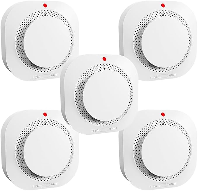 Smoke Detectors for Home,Photoelectric Wireless Fire Alarms Replaceable Battery Powered,Portable Smoke Alarm with Test/Mute Button,Attic Smoke Detector,5 Pcs(Battery Not Included)