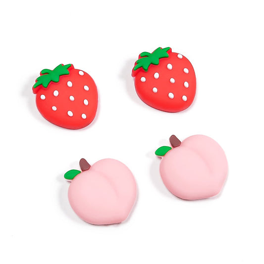 DLseego Strawberry & Peach Thumb Grips Caps for Switch Lite/Switch OLED - Cute Fruit Soft Silicone Joystick Button Caps Analog Joy Con Stick Protective Cover - Red and Pink (4PCS)