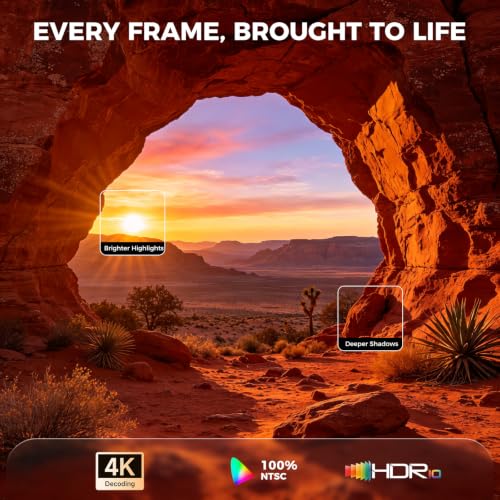 Smart Projector-4K with Wifi Bluetooth, AI Auto Focus Keystone Outdoor Home Theater VIDAA Movie Projector Built-in Apps, 60W Dolby, Airplay, Voice Control, Live TV, Ceiling, Gaming, Camping
