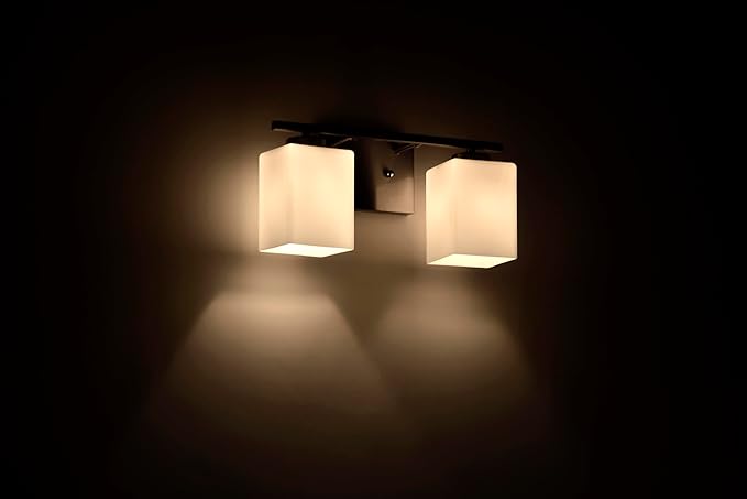 Edvivi Bathroom Light Fixtures, 2-Light Modern Brushed Nickel Vanity Light Over Mirror, Wall Sconces with Square White Glass Shades for Living Room, Bedroom, Hallway, E26 Base