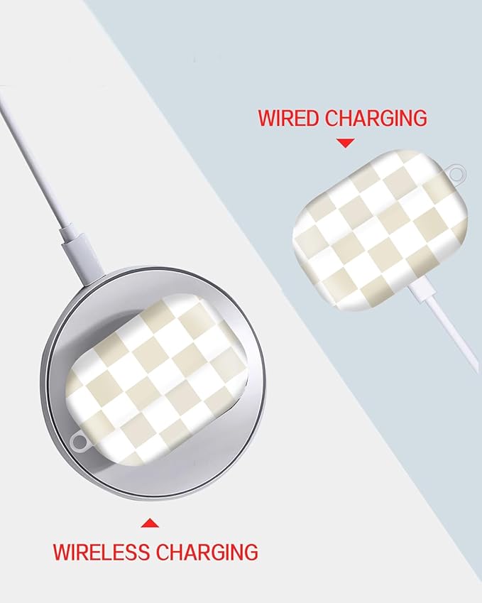 Compatible with AirPod Pro Case 2nd/1st Gen (2023/2022/2019),Shockproof Protective Cover with Keychain for Women,Cute Charging Case for Airpod Pro 2/1(Checkered Beige White)