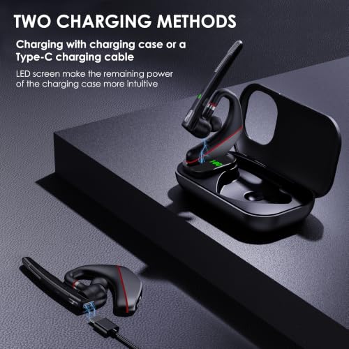 EKVANBEL Bluetooth Headset V5.3, Wireless Earpiece with 1000mAh Charging Case, 96H Talktime, Hands Free Noise Canceling Headphones with Dual-Mic for Computer Cell Phones Trucker Home Work
