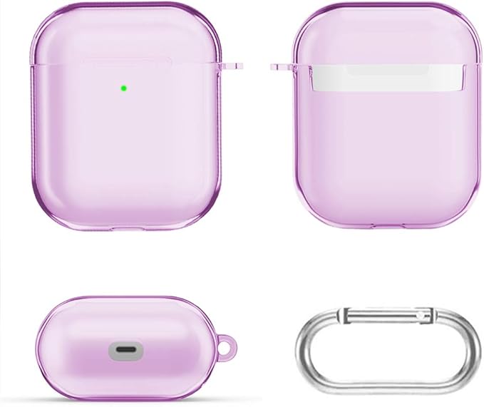 Valkit Compatible AirPod Case Cover, Clear Airpods Case with Keychain Soft TPU Protective Cover Shockproof Case for Girls Women Men Compatible with Apple AirPods Charging Case 2 & 1 - Clear Purple