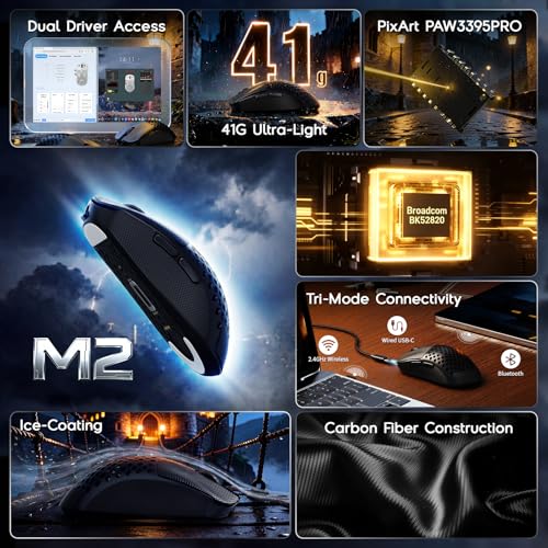 ATTACK SHARK MAMBASNAKE M2 Wireless Gaming Mouse. 41g, Black&Tape