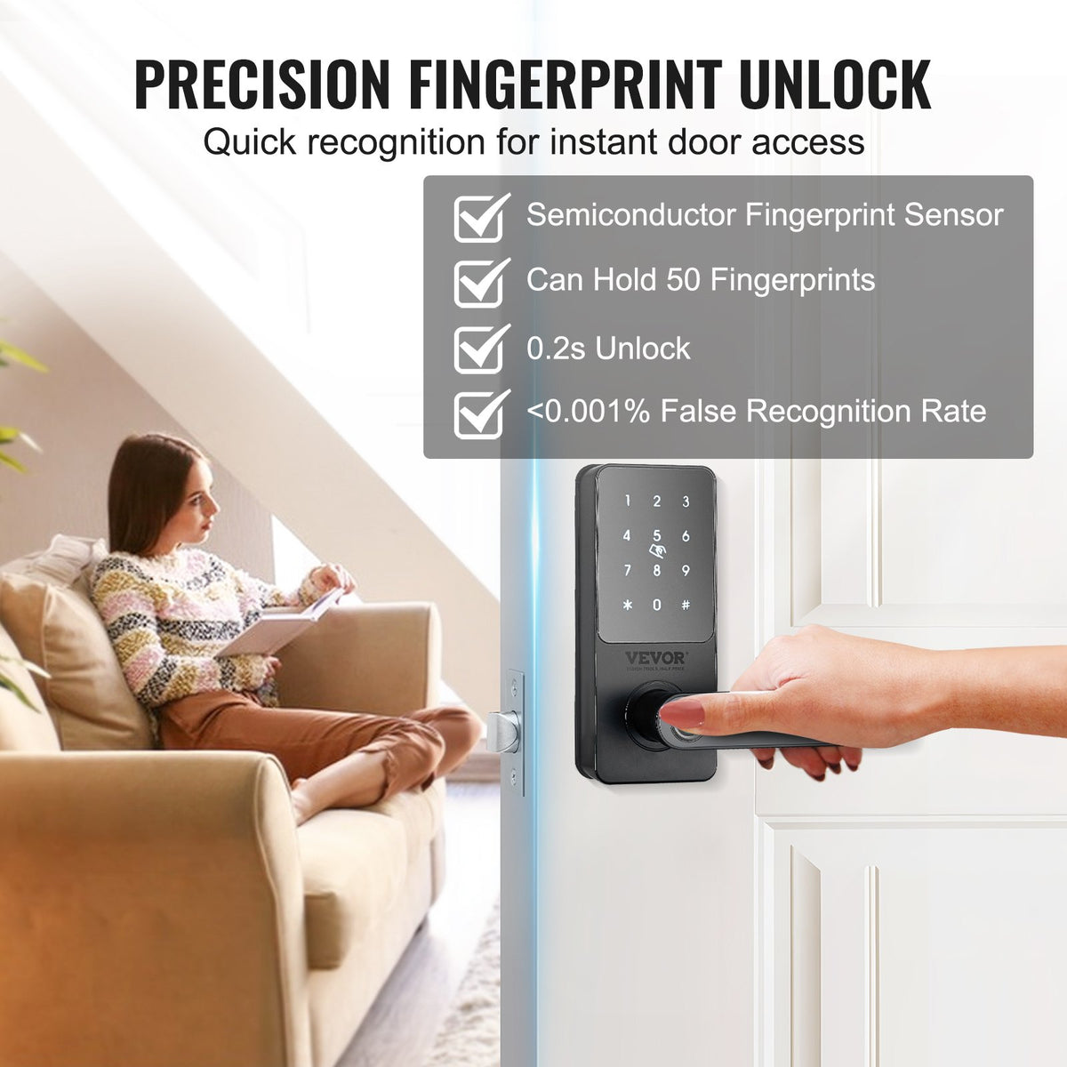 Smart Lock, 5-in-1 Smart Door Knob, Fingerprint Deadbolt With App Control, Bluetooth Smart Lock, Keyless Entry Door Lock With Handle, Biometric Door Lock, Keypad Digital Door Lock  - Image 4