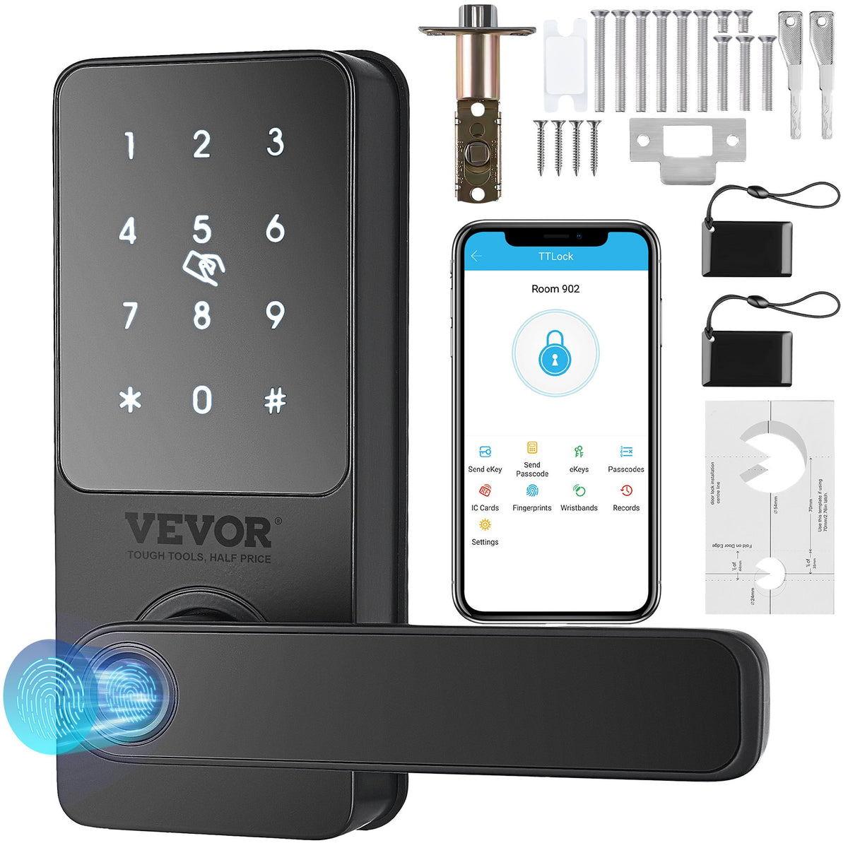 Smart Lock, 5-in-1 Smart Door Knob, Fingerprint Deadbolt With App Control, Bluetooth Smart Lock, Keyless Entry Door Lock With Handle, Biometric Door Lock, Keypad Digital Door Lock 