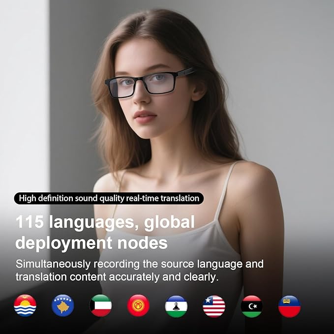AI Smart Glasses, Support 160+ Languages Real-Time Translation Powered by APP, Bluetooth Glasses with Speakers, Blue Light Blocking & Detachable Sunglasses Lenses, Bluetooth Glasses for Men & Women