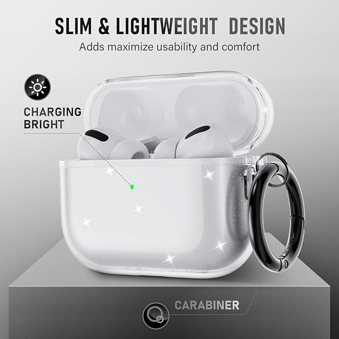 for AirPods Pro 3 Case (2025) with Cleaner Kit, Cute Soft Silicone Cover Compatible AirPods Pro 3rd Genera case with Keychain for Women Men with Keychain for Airpod Pro case(2025)-Glitter