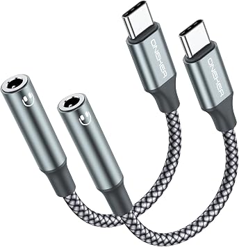 OneKer USB Type C to 3.5mm Headphone Jack Adapter, (2-Pack) USB C to Aux Female Audio Dongle Cable Cord Compatible with iPhone 17/16 Pro/15 Plus/15 Pro Max,iPad Pro,MacBook,Samsung Galaxy S26 S25 S24