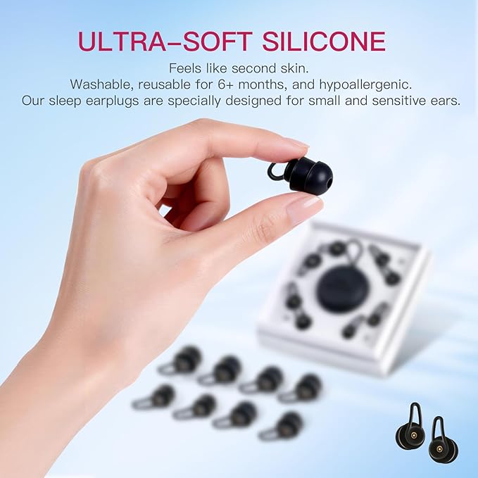 Side Sleeper Earplugs - Pain-Free 52dB Noise Reduction for Sensitive Ears, Anti-Slip 3-Layer Design, Reusable Family Set (S/M/L) with Case