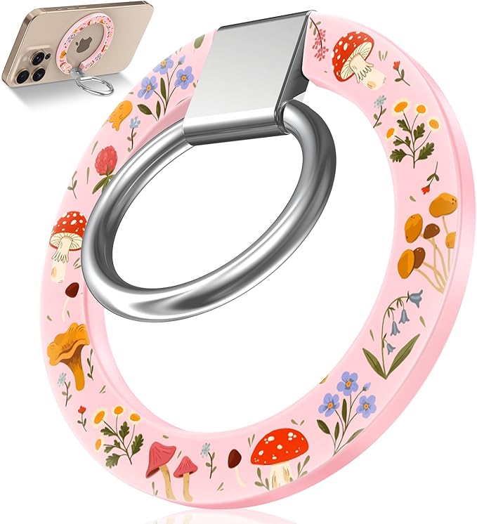 Toycamp Phone Grip Ring Holder Compatible with MagSafe - Magnetic Phone Grip Stand Women Cute Painting Removable Rotatable Magnet Accessories for iPhone 17 Pro Max/16/15/14/13/12 Series, Mushroom