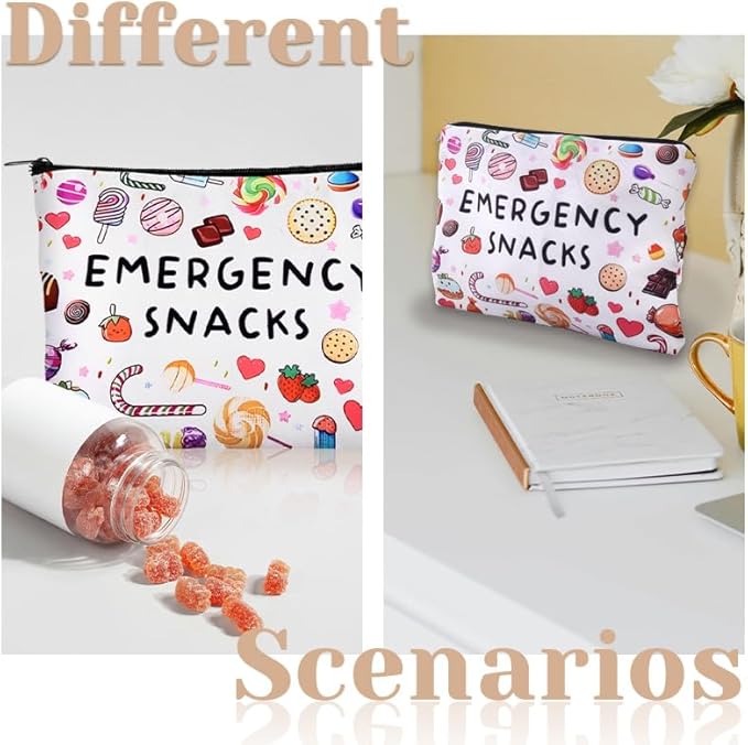 Emergency Snacks Makeup Bag for Women Men Snack Bag for Travel Storage Organizer Bags Snack Lover Birthday Christmas Gift for Women Men Emerency Bag for School Reusable Storage Bags