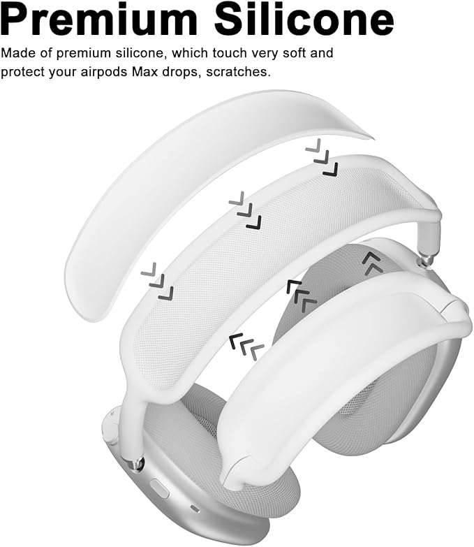 ATUAT for AirPods Max Headphones Case, Protective Silicone Case Cover Skin Accessories Anti-Scratch for Women Men for Apple AirPods Max 2024/2020 (USB-C/Lightning), White