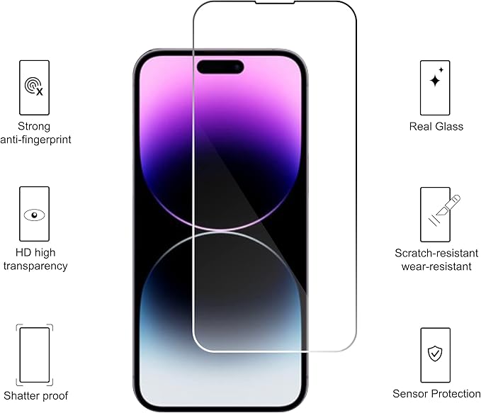 Ailun 3 Pack Screen Protector for iPhone 14 Pro [6.1 inch] + 3 Pack Camera Lens Protector,Sensor Protection,Dynamic Island Compatible,Case Friendly Tempered Glass Film,[9H Hardness] - HD