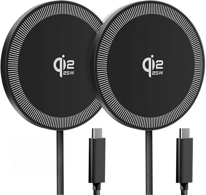 25W Qi2.2 Magnetic Wireless Charger, Fast Charging Pad for iPhone 17/16/15/14/13/12 Series & AirPods, Strong Magnet, Thin & Portable for Travel Home Office (Black, 2Pack)