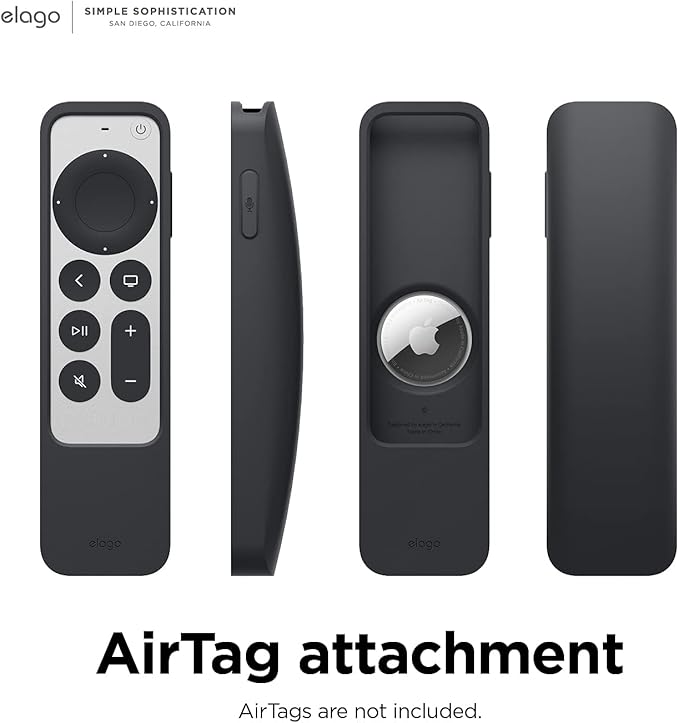elago R5 Locator Case Compatible with 2022 Apple TV 4K Siri Remote 3rd Gen, 2021 2nd Gen and AirTag - Full Access to All Functions [Black]