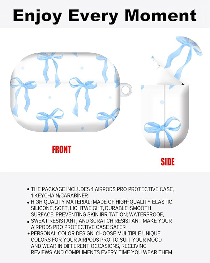 Compatible with AirPod Pro Case 2nd/1st Gen (2023/2022/2019),Shockproof Protective Cover with Keychain for Women,Cute Charging Case for Airpod Pro 2/1(Blue Bows)